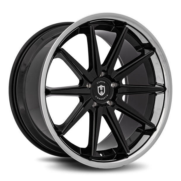 Curva C24 20x10.5 Gloss Black Stainless Chrome Lip wheel