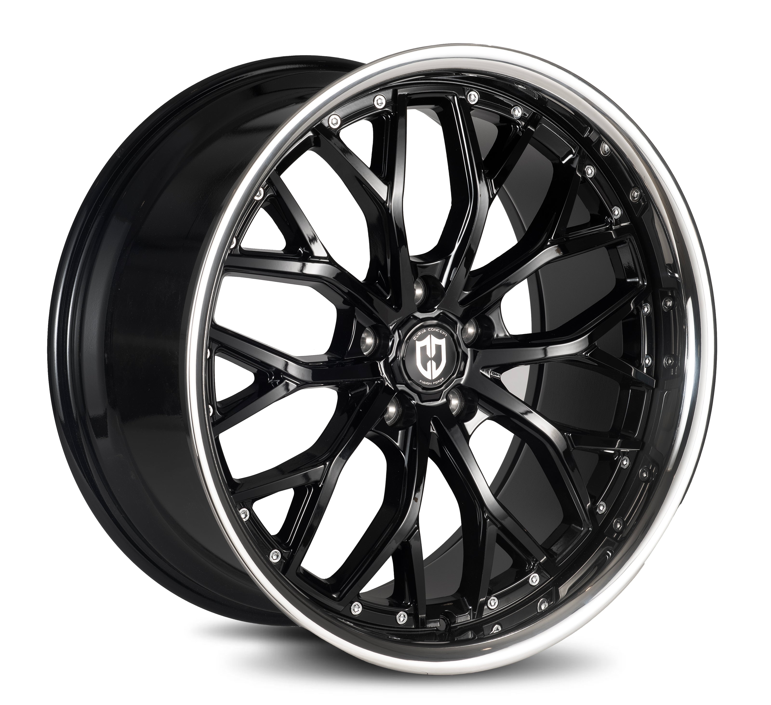 Curva CFF76 20x9 Gloss Black Stainless Lip wheel