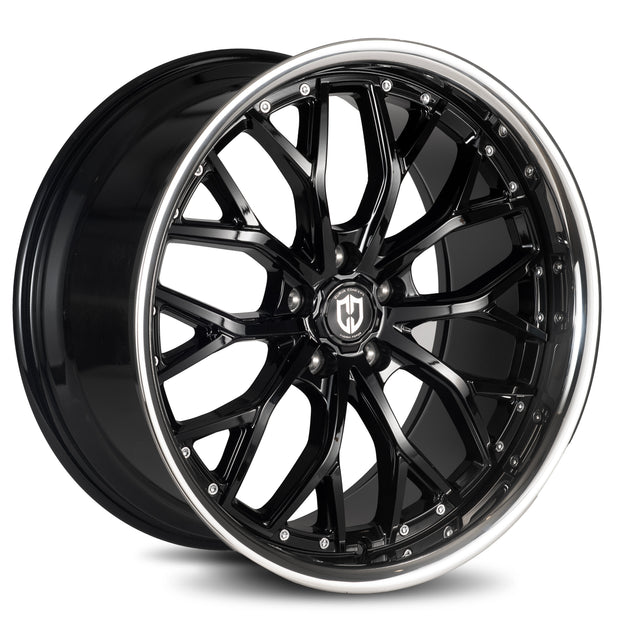 Curva CFF76 20x9 Gloss Black Machined Face Dark Tint Stainless Lip wheel