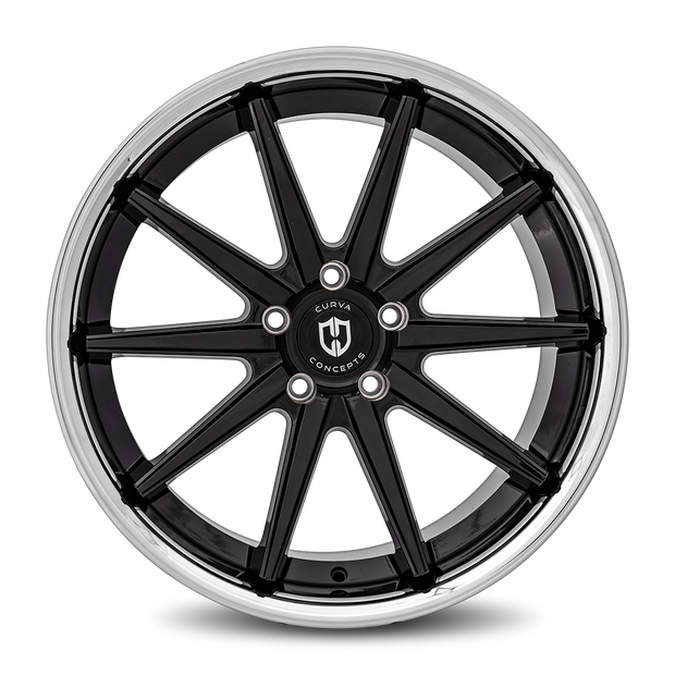 Curva C24 20x10.5 Gloss Black Stainless Chrome Lip wheel