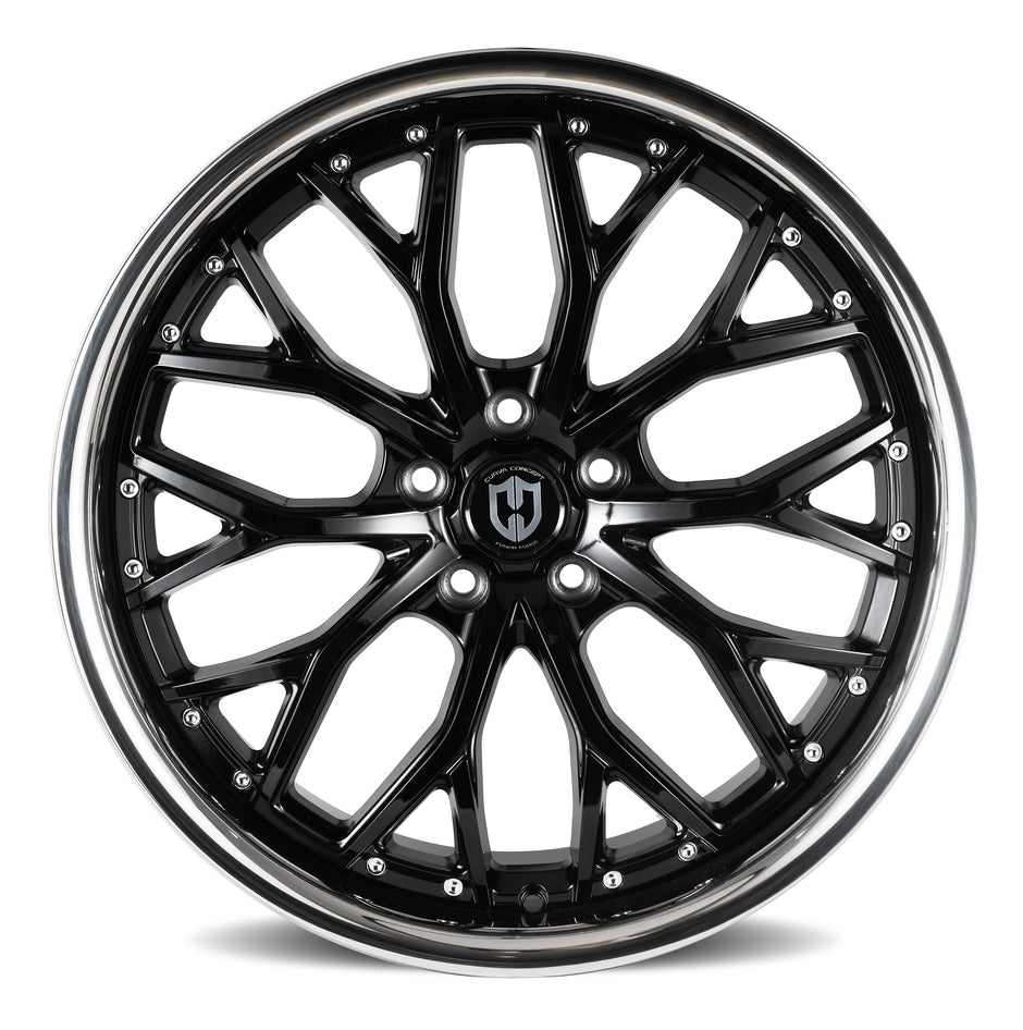 Curva CFF76 20x8.5 Gloss Black Stainless Lip wheel