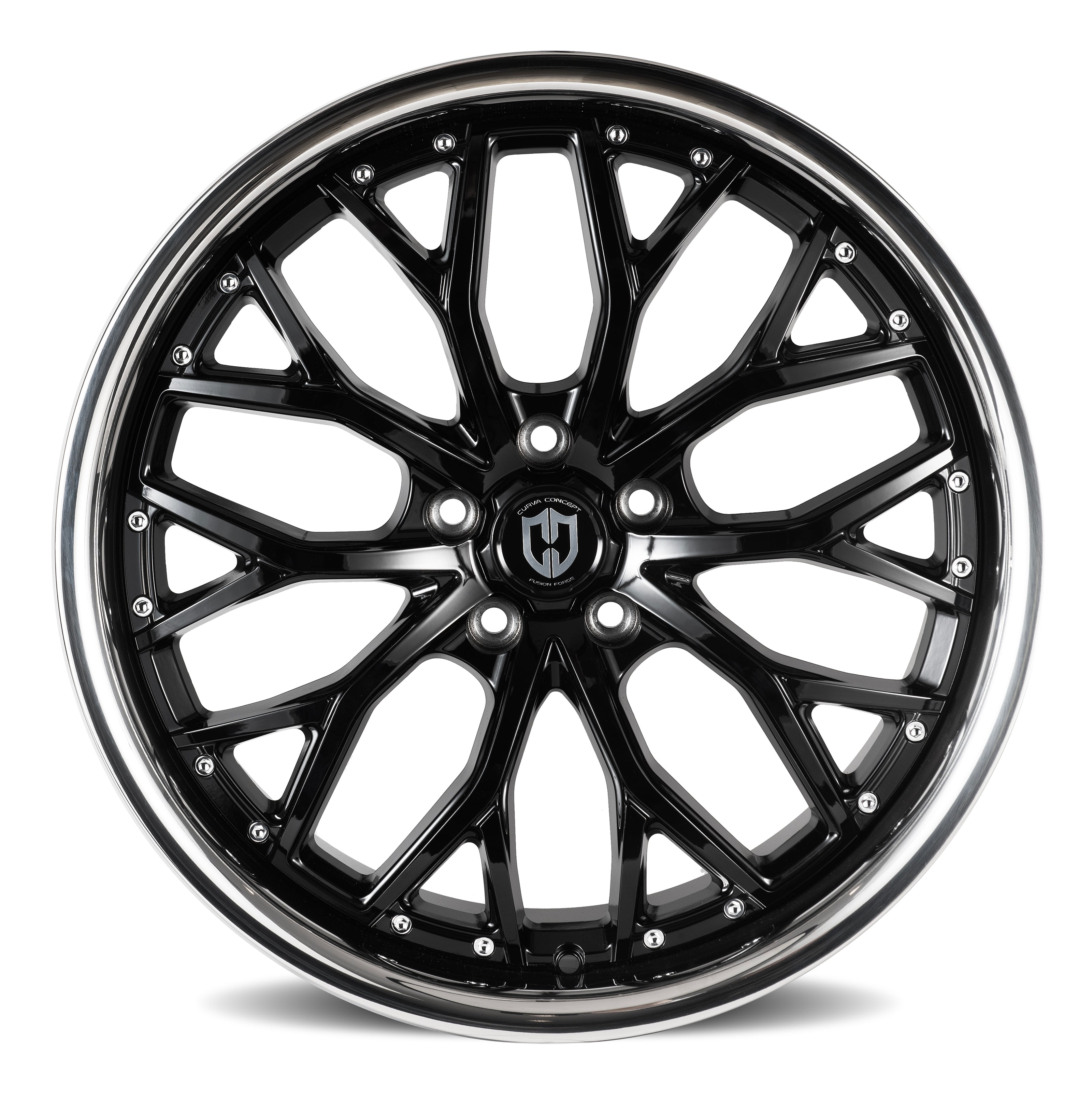 Curva CFF76 20x9 Gloss Black Stainless Lip wheel