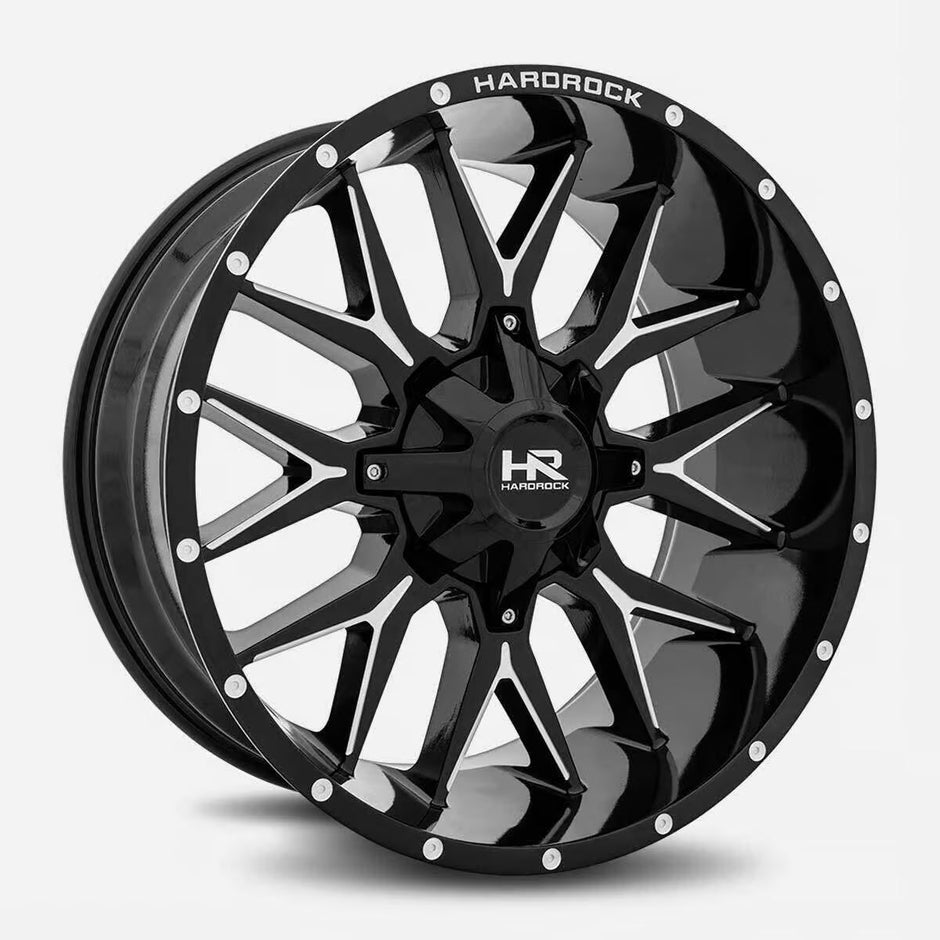 Hardrock Offroad Affliction 24x14 Gloss Black Milled -76mm ET 87mm CB 5x127/5x139.7 wheel