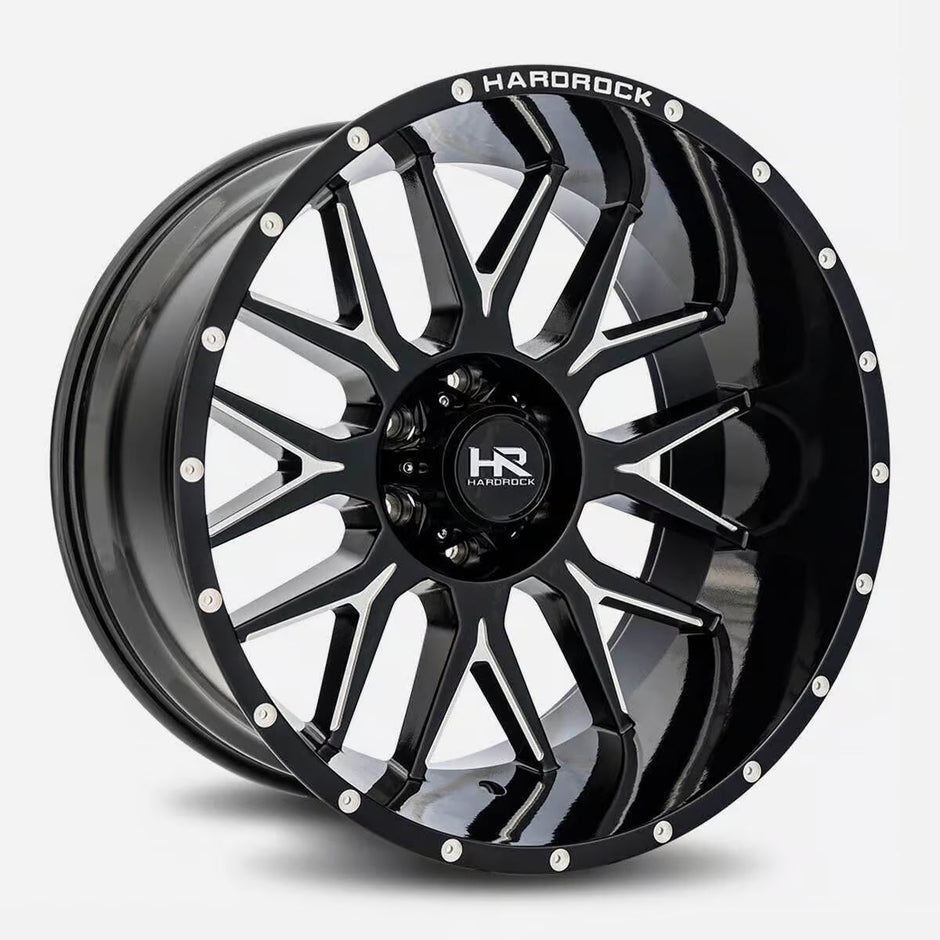 Hardrock Offroad Affliction Xposed 22x12 Gloss Black Milled -44mm ET 125.2mm CB 8x165.1 wheel