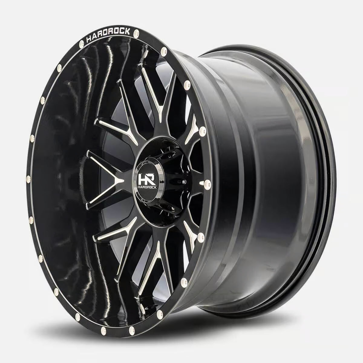 Hardrock Offroad Affliction Xposed 22x12 Gloss Black Milled -44mm ET 124.3mm CB 8x180 wheel