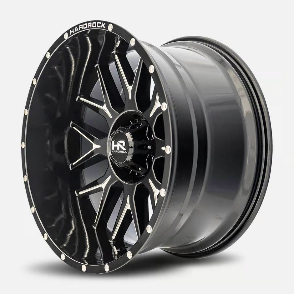 Hardrock Offroad Affliction Xposed 22x12 Gloss Black Milled -44mm ET 108mm CB 6x139.7 wheel