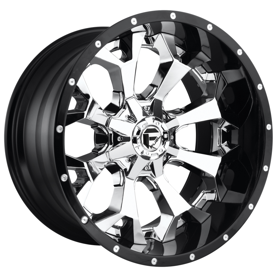 Fuel Wheels D246 Assault 22x12 Chrome Plated w/Gloss Black Lip -44mm ET 106.1mm CB 6x135/6x139.7
