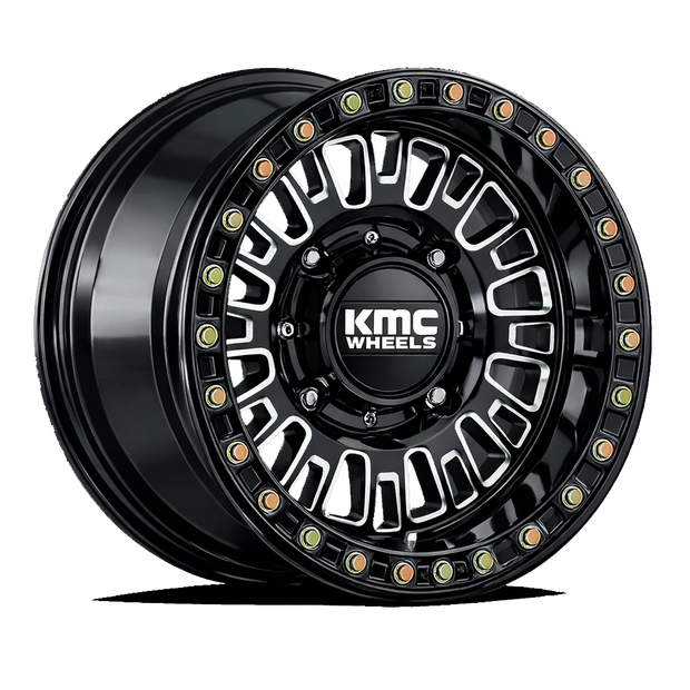 KMC Wheels KS242 Aztec Beadlock 15x8 Gloss Black Milled 0mm ET 100.3mm CB 6x139.7
