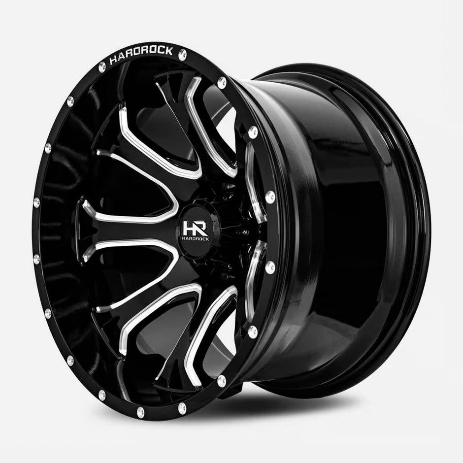 Hardrock Offroad Bloodshot Xposed 22x12 Gloss Black Milled -51mm ET 110.3mm CB 5x150 wheel