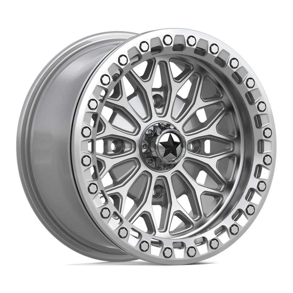 MSA Offroad Wheels MA53 Bolo UTV Beadlock 18x7 Gloss Silver w/Machined Face 10mm ET 86mm CB 4x110