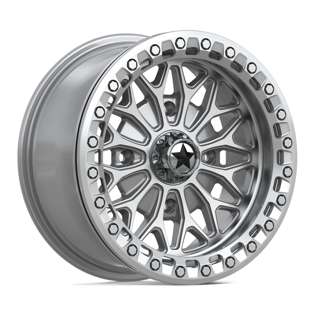 MSA Offroad Wheels MA53 Bolo UTV Beadlock 18x7 Gloss Silver w/Machined Face 10mm ET 100.3mm CB 6x139.7