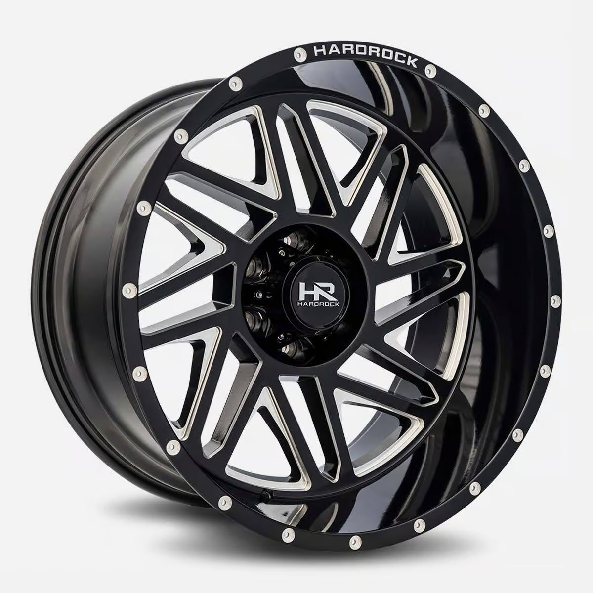 Hardrock Offroad Bones Xposed 24x14 Gloss Black Milled -76mm ET 124.3mm CB 8x180 wheel