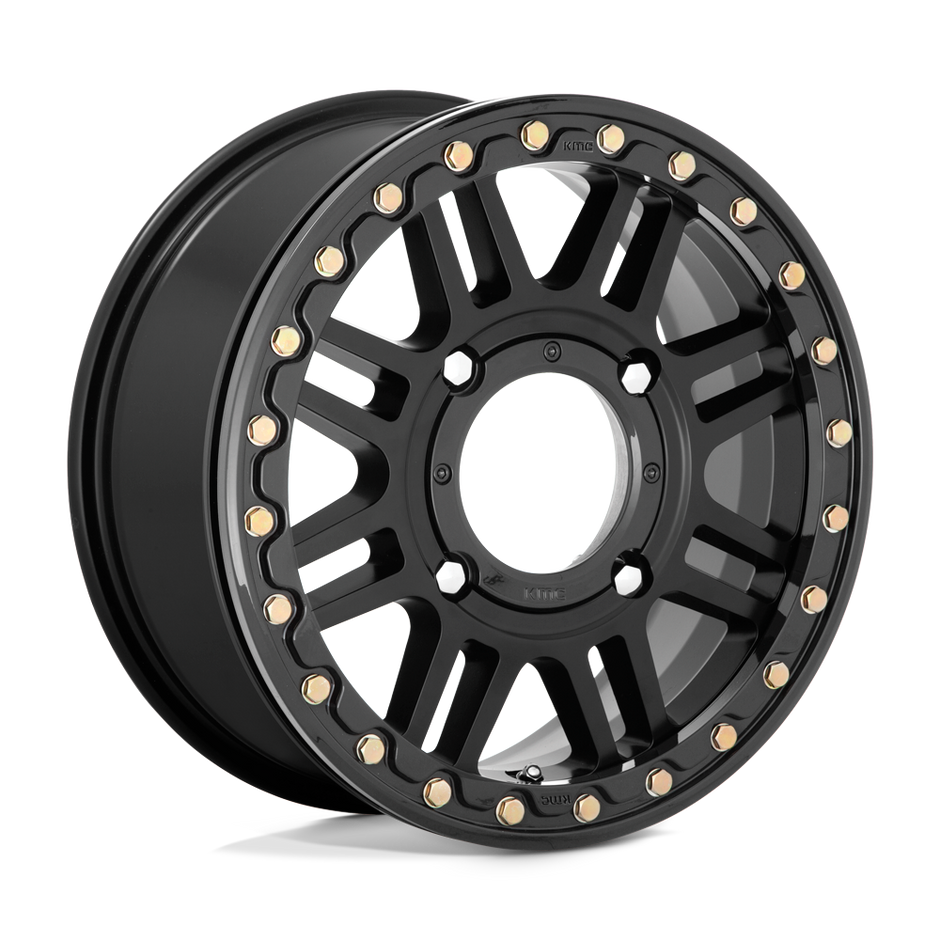 KMC Wheels KS250 Cage Beadlock 15x10 Satin Black w/Gloss Black Ring 0mm ET 112.1mm CB 4x137