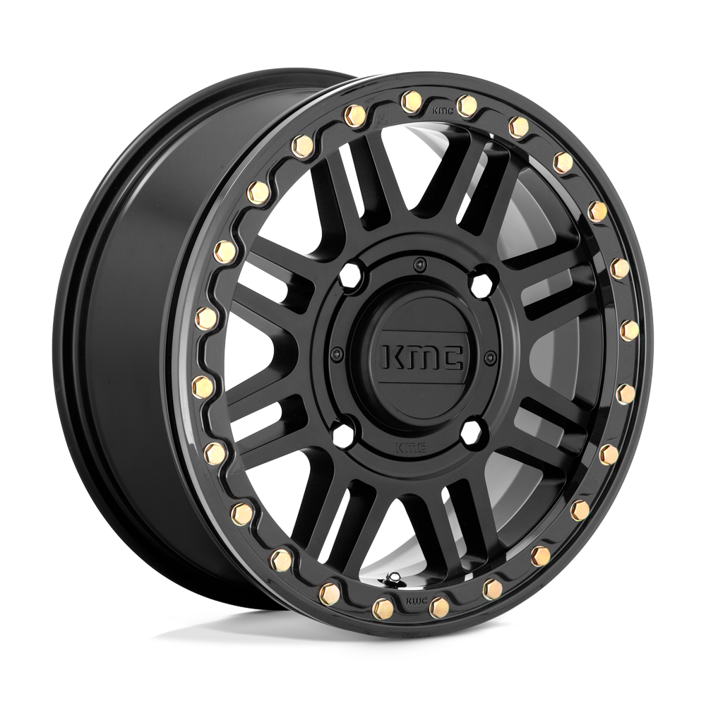 KMC Wheels KS250 Cage Beadlock 15x10 Satin Black w/Gloss Black Ring 0mm ET 112.1mm CB 4x137