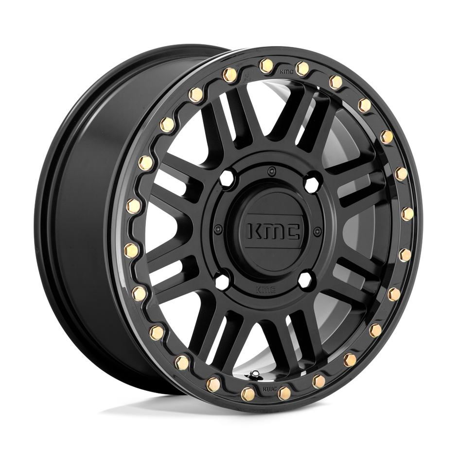 KMC Wheels KS250 Cage Beadlock 15x10 Satin Black w/Gloss Black Ring 0mm ET 112.1mm CB 4x137
