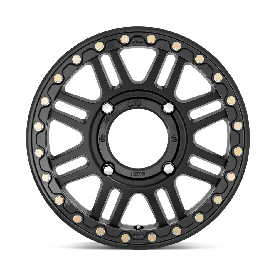 KMC Wheels KS250 Cage Beadlock 15x10 Satin Black w/Gloss Black Ring 0mm ET 112.1mm CB 4x137