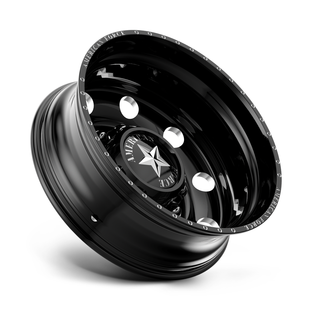 American Force Classic DRW forged wheels in gloss black milled finish, rear side profile view