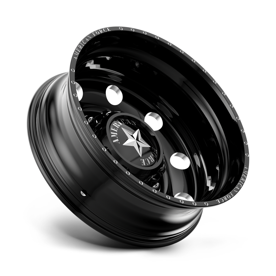 American Force Classic DRW forged wheels in gloss black milled finish, rear side profile view