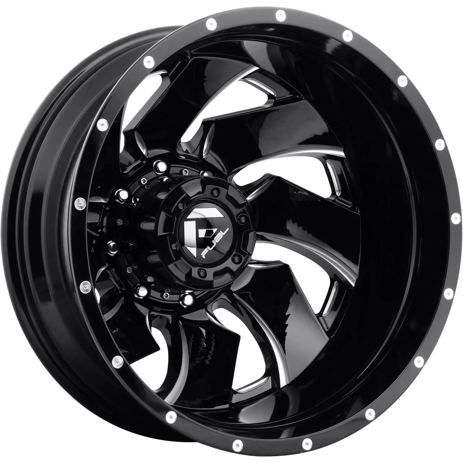 Fuel Wheels D574 Cleaver Dually-Rear Outer 20x8.25 Gloss Black Milled -240mm ET 121.5mm CB 8x165.1