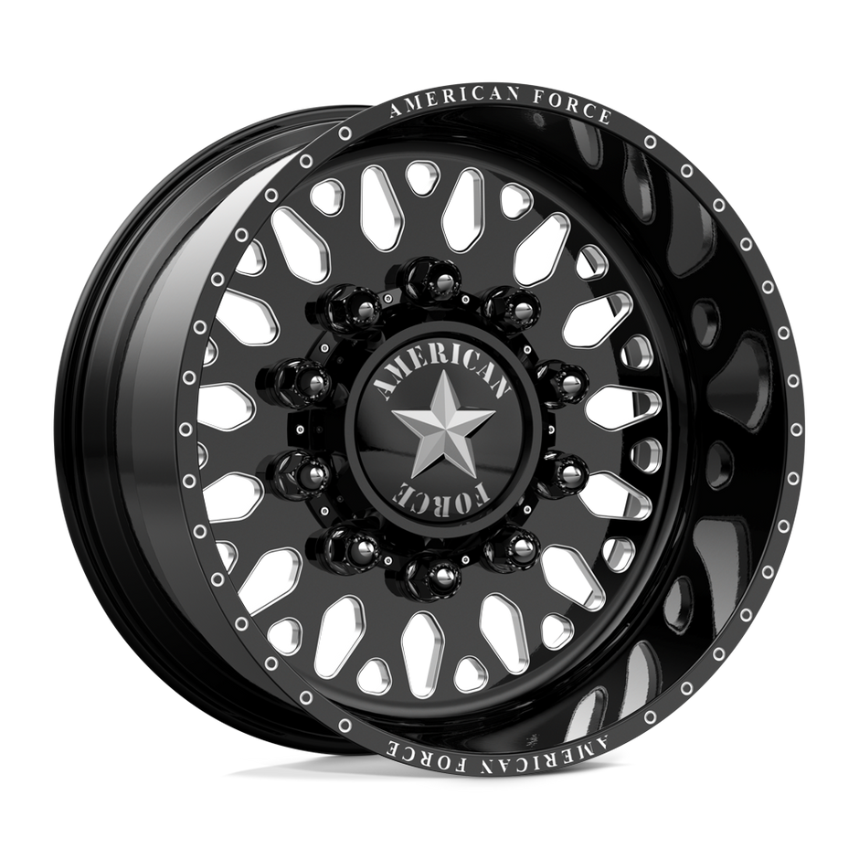 American Force Evo SD forged wheels in gloss black milled finish, three-quarter view