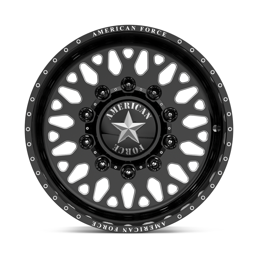 American Force Evo SD forged wheels in gloss black milled finish, face view