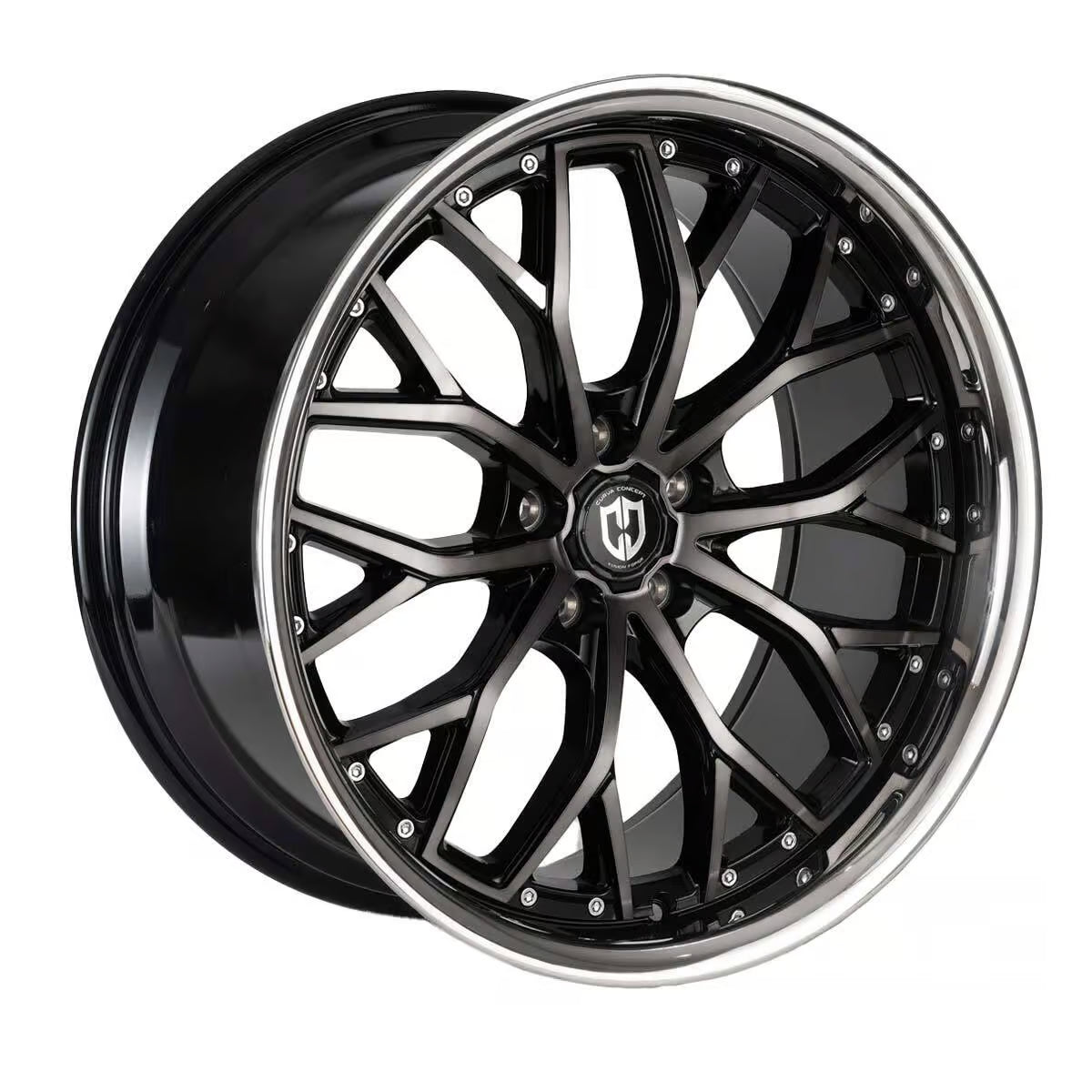 Curva Concepts CFF76 20x10 Gloss Black Machined Face Dark Tint Stainless Lip 35mm ET 66.56mm CB 5x112