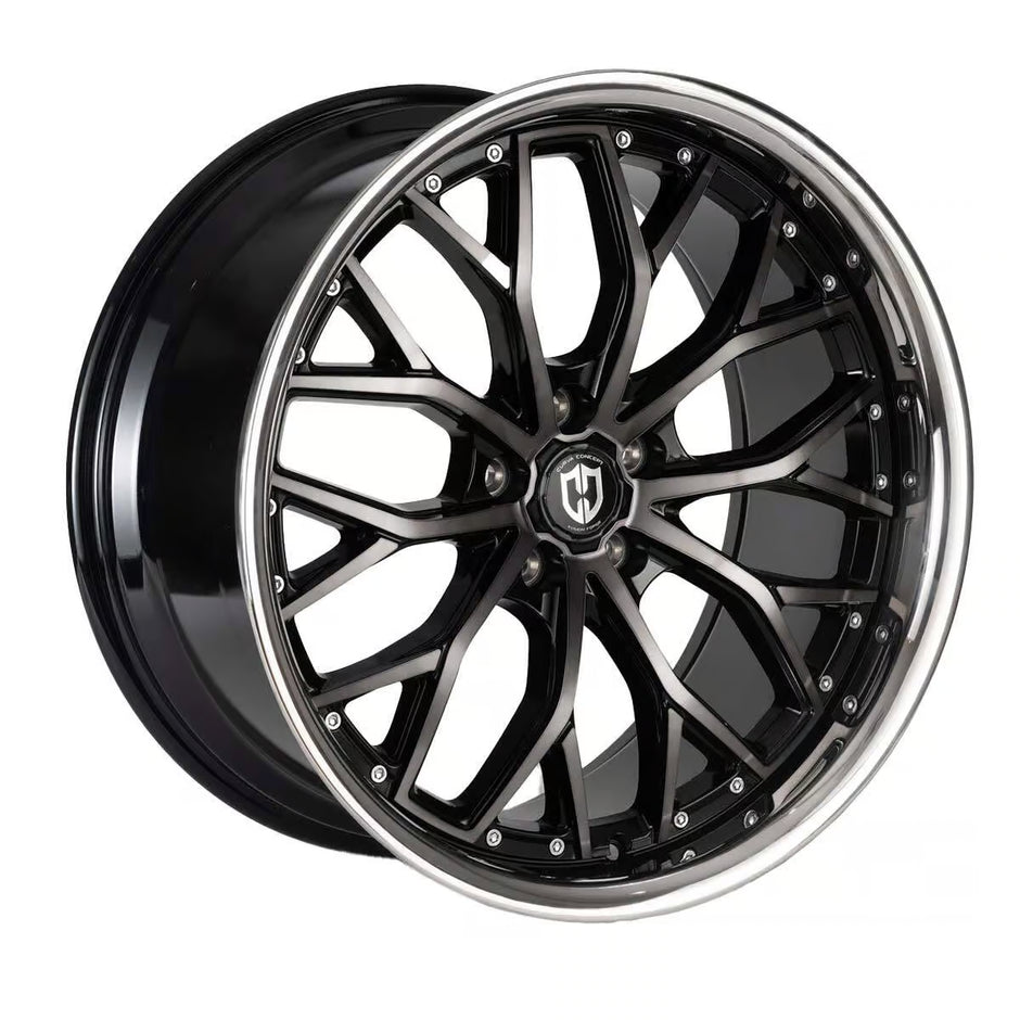 Curva Concepts CFF76 20x10 Gloss Black Machined Face Dark Tint Stainless Lip 35mm ET 66.56mm CB 5x112