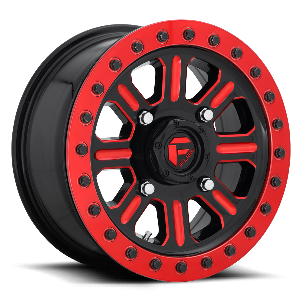 Fuel Wheels D911 Hardline UTV Beadlock 15x10 Gloss Black W/Red Tinted Clear 25mm ET 132mm CB 4x156