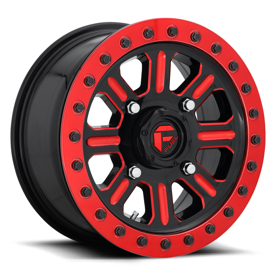 Fuel Wheels D911 Hardline UTV Beadlock 15x10 Gloss Black W/Red Tinted Clear 25mm ET 132mm CB 4x156
