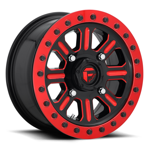 Fuel Wheels D911 Hardline UTV Beadlock 15x10 Gloss Black W/Red Tinted Clear 25mm ET 132mm CB 4x156