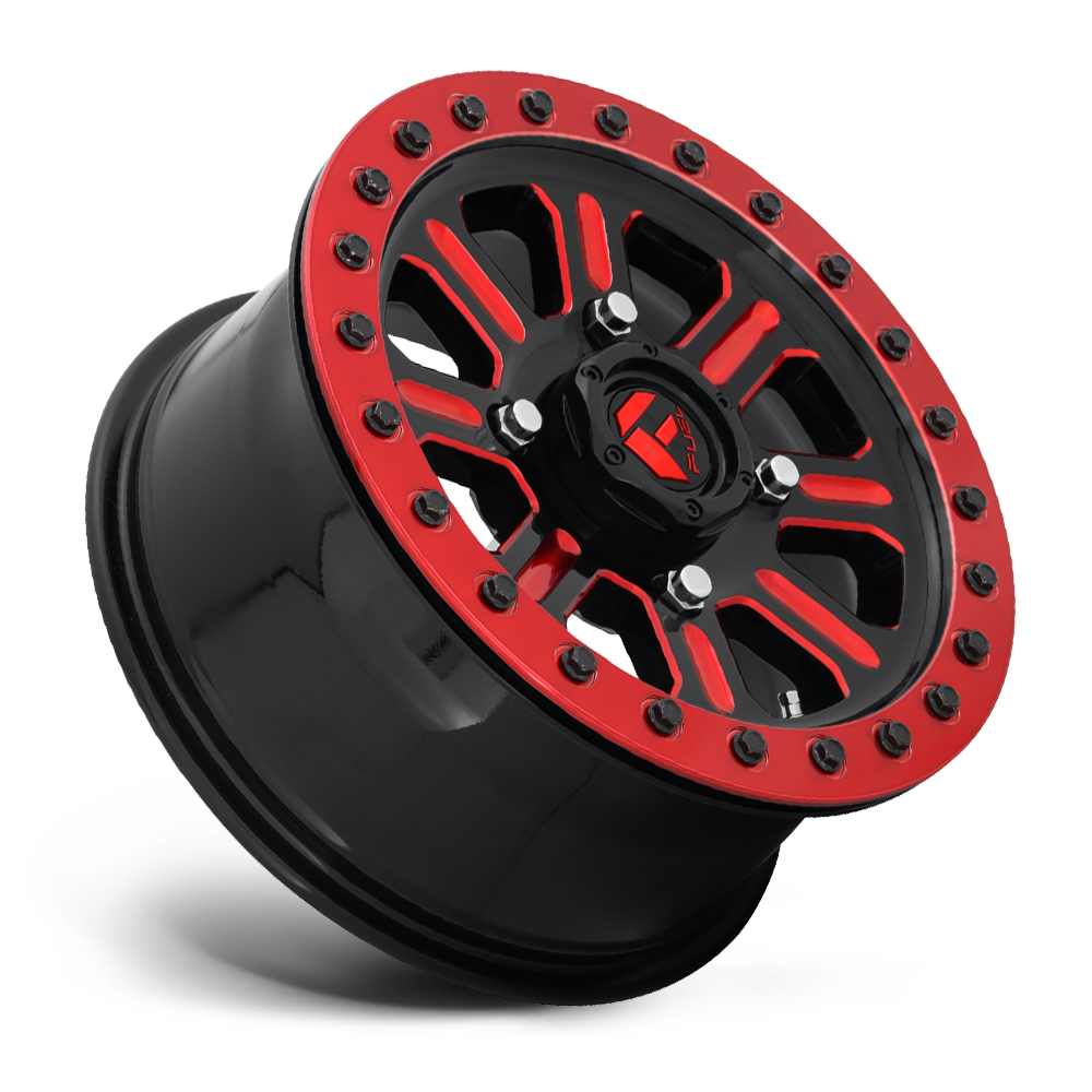 Fuel Wheels D911 Hardline UTV Beadlock 15x10 Gloss Black W/Red Tinted Clear 25mm ET 132mm CB 4x156