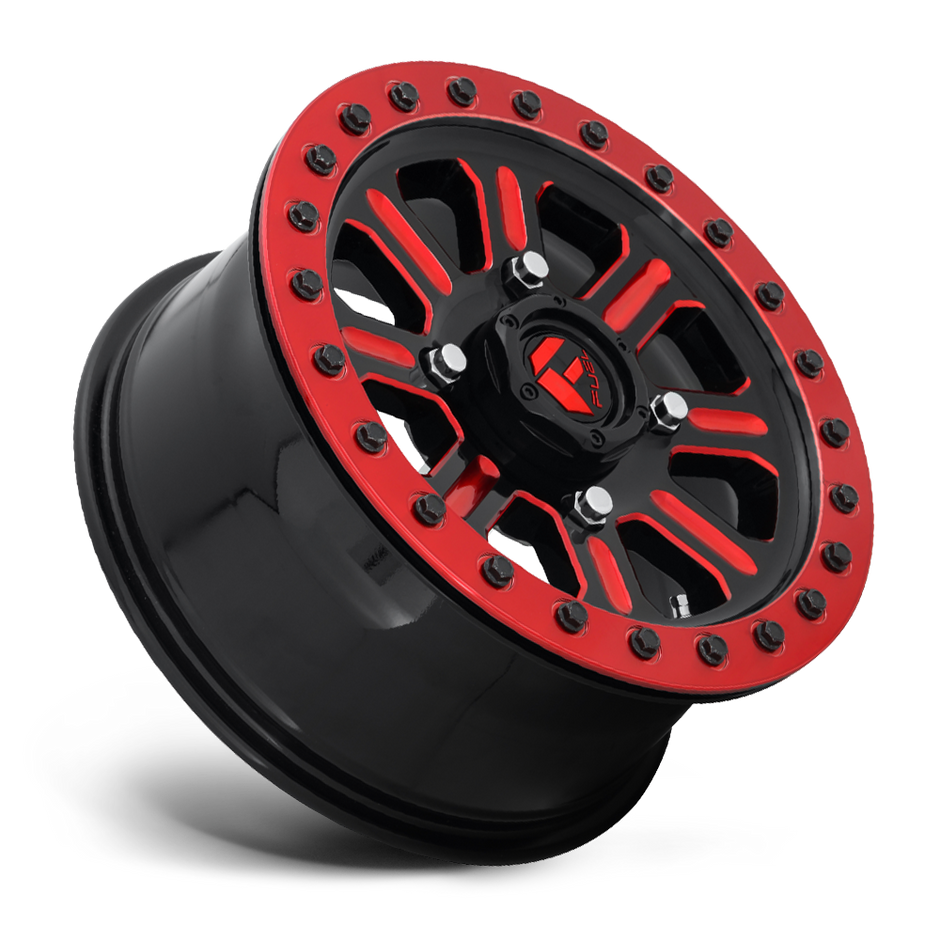 Fuel Wheels D911 Hardline UTV Beadlock 15x10 Gloss Black W/Red Tinted Clear 25mm ET 132mm CB 4x156