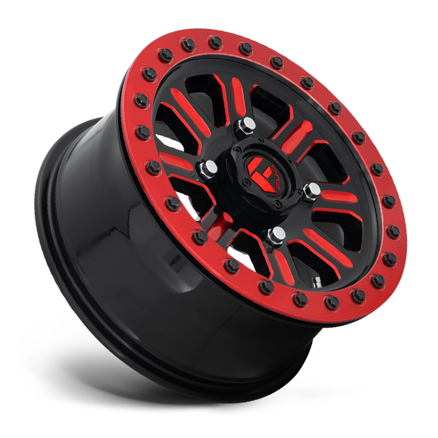 Fuel Wheels D911 Hardline UTV Beadlock 15x10 Gloss Black W/Red Tinted Clear 25mm ET 132mm CB 4x156