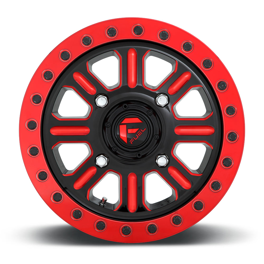 Fuel Wheels D911 Hardline UTV Beadlock 15x10 Gloss Black W/Red Tinted Clear 25mm ET 132mm CB 4x156