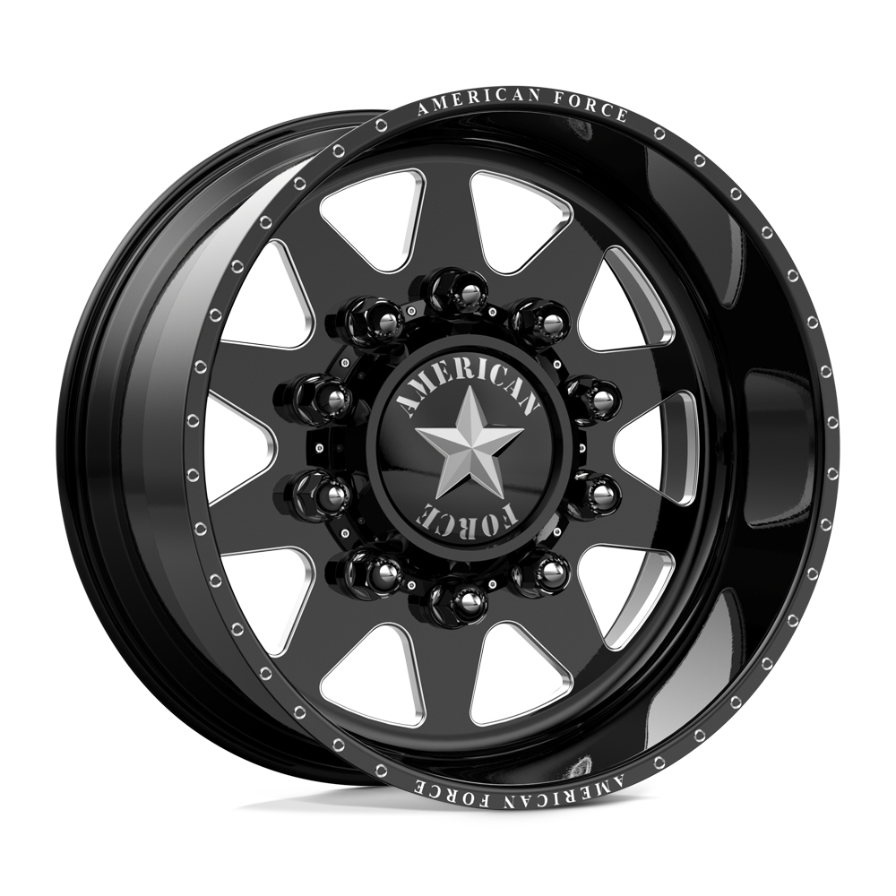 American Force Independence SD forged wheels in gloss black milled finish, three-quarter view