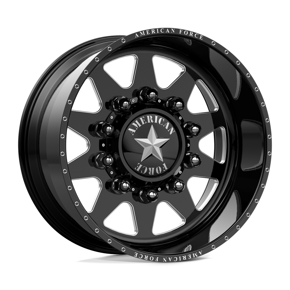 American Force Independence SD forged wheels in gloss black milled finish, three-quarter view