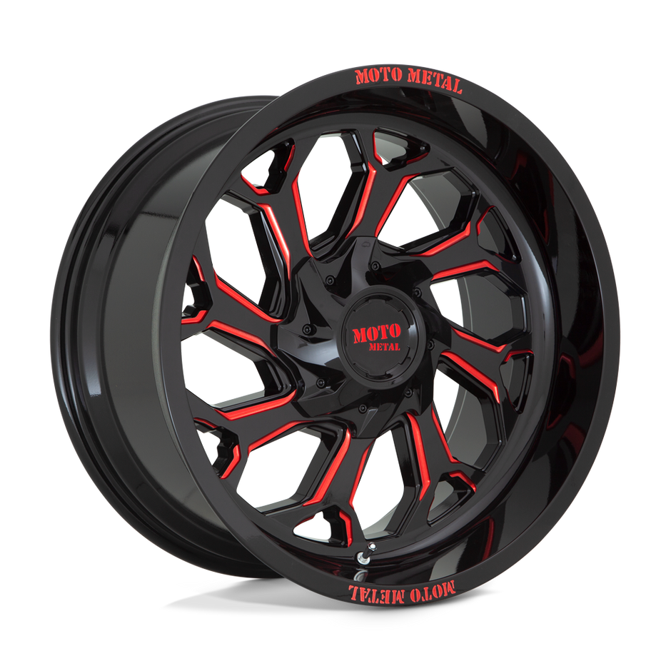 Moto Metal MO999 20x10 Gloss Black Milled w/Red Tint -18mm ET 125.1mm CB 8x165.1