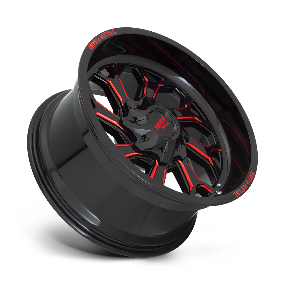 Moto Metal MO999 20x10 Gloss Black Milled w/Red Tint -18mm ET 125.1mm CB 8x165.1