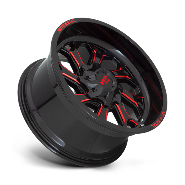 Moto Metal MO999 22x12 Gloss Black Milled w/Red Tint -44mm ET 106.1mm CB 6x135/6x139.7