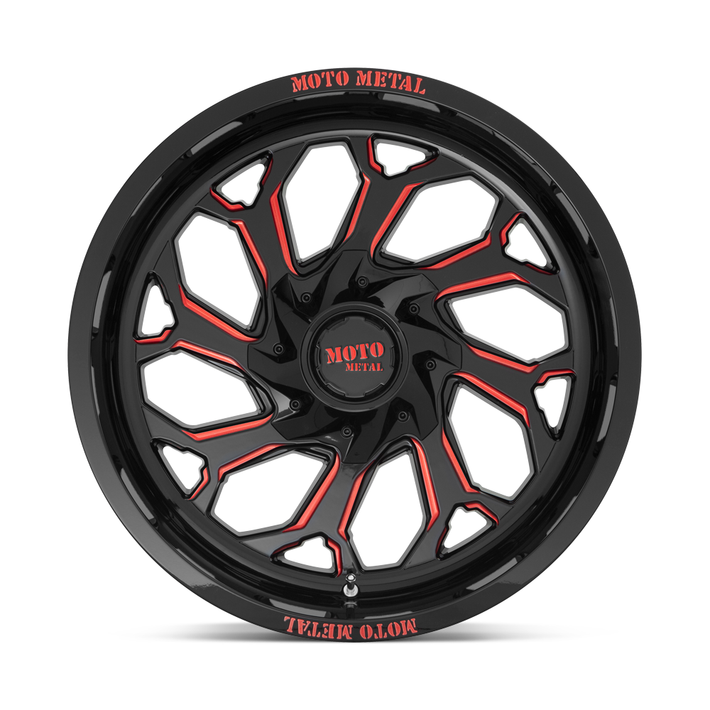 Moto Metal MO999 20x10 Gloss Black Milled w/Red Tint -18mm ET 125.1mm CB 8x165.1