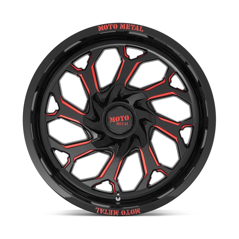 Moto Metal MO999 20x10 Gloss Black Milled w/Red Tint -18mm ET 125.1mm CB 8x165.1