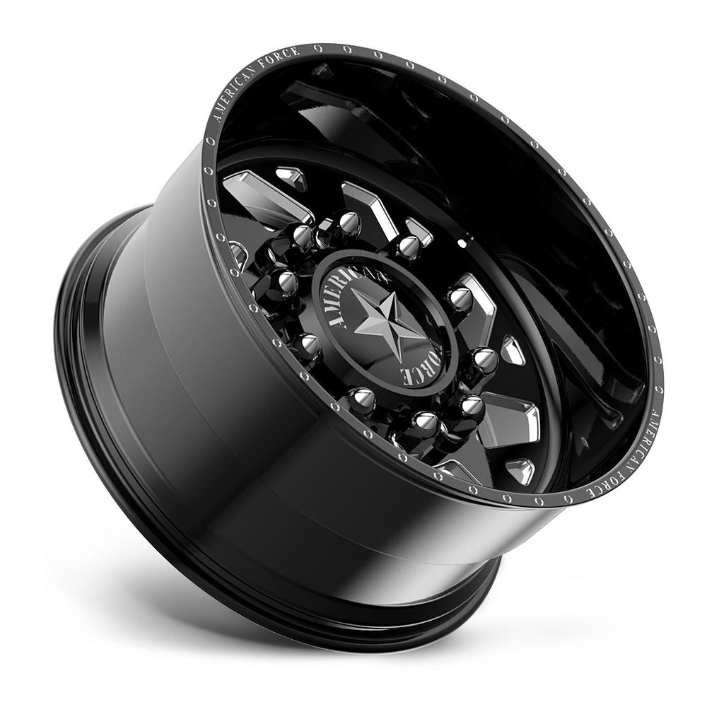 American Force Man OWar SD forged wheels in gloss black milled finish, side profile view