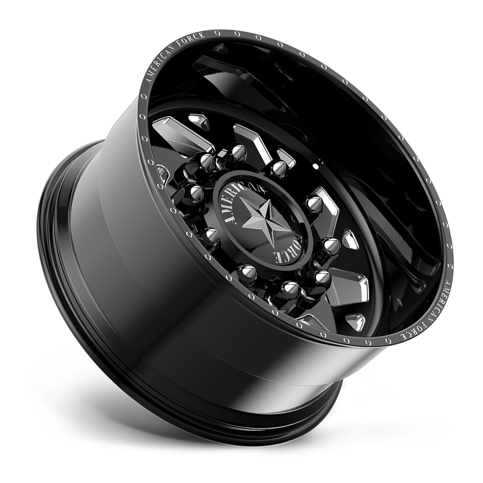 American Force Man OWar SD forged wheels in gloss black milled finish, side profile view