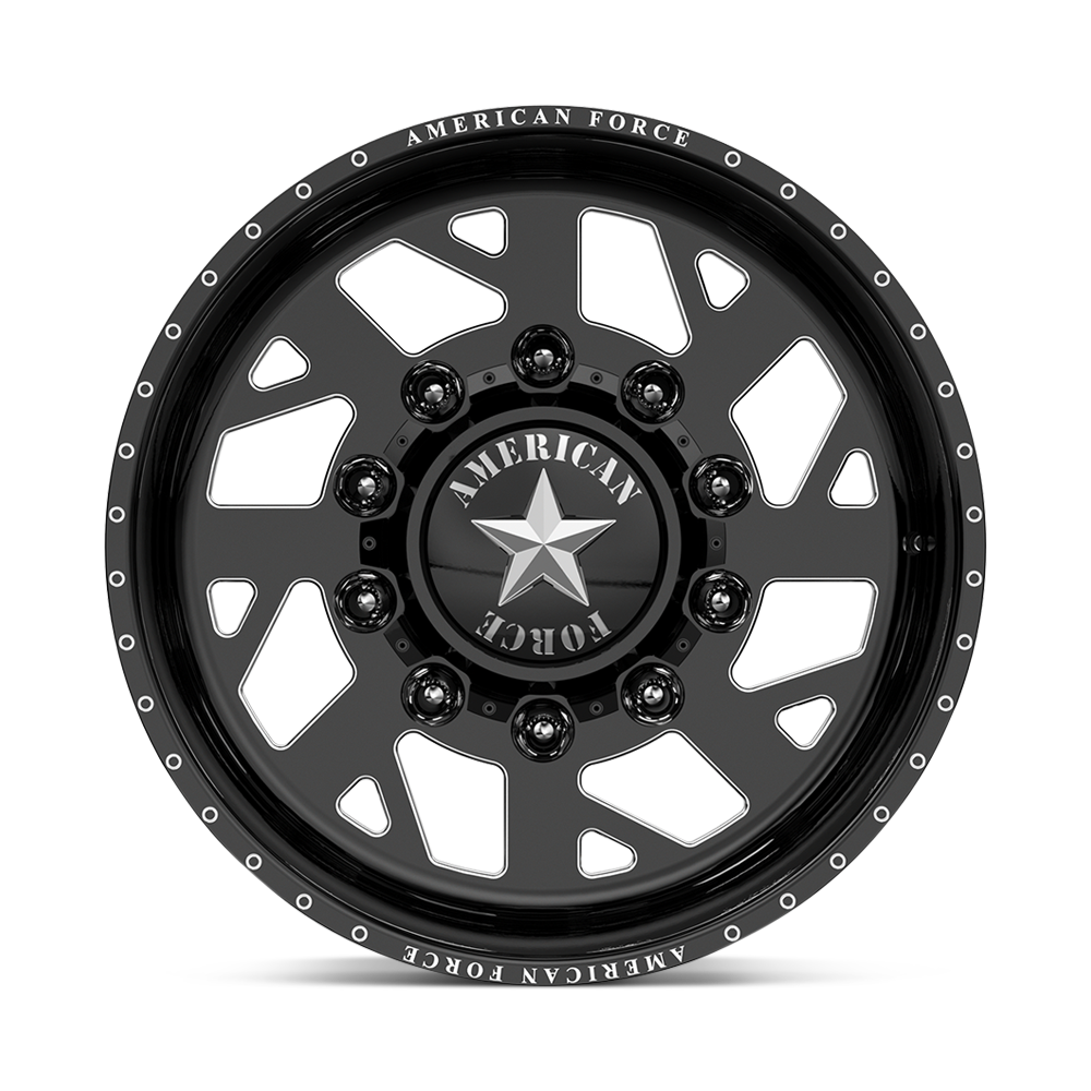 American Force Man OWar SD forged wheels in gloss black milled finish, face view
