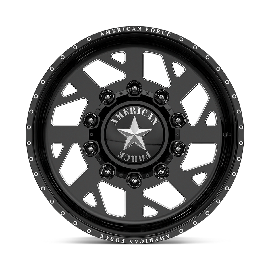 American Force Man OWar SD forged wheels in gloss black milled finish, face view