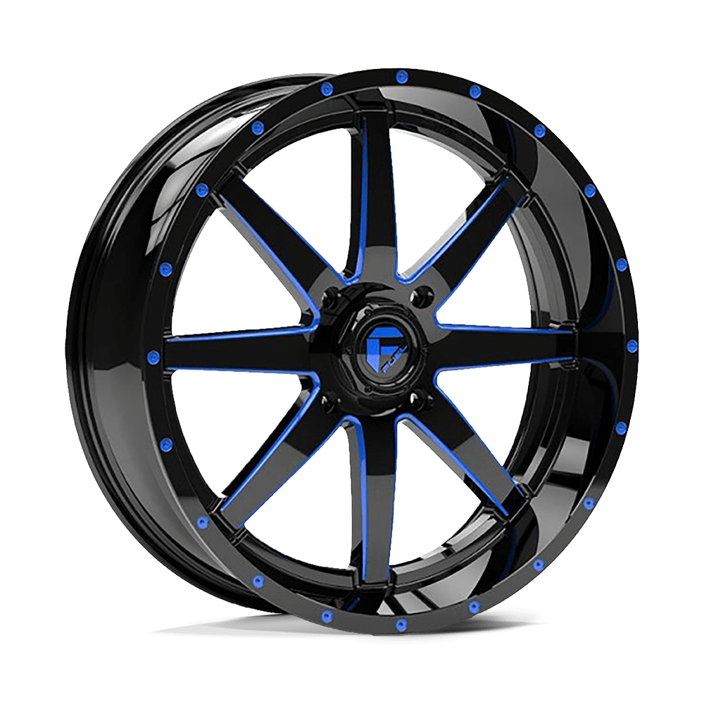 Fuel Wheels D651 Maverick UTV 20x7 Gloss Black Milled W/Blue Tint 13mm ET 132mm CB 4x156