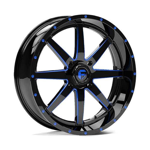 Fuel Wheels D651 Maverick UTV 20x7 Gloss Black Milled W/Blue Tint 13mm ET 132mm CB 4x156