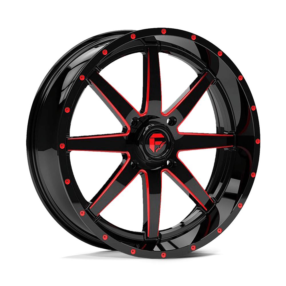 Fuel Wheels D650 Maverick UTV 20x7 Gloss Black Milled W/Red Tint 13mm ET 132mm CB 4x156