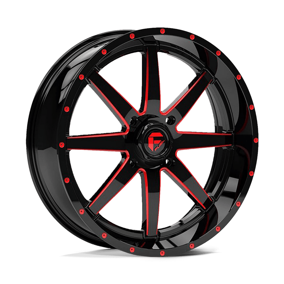 Fuel Wheels D650 Maverick UTV 20x7 Gloss Black Milled W/Red Tint 13mm ET 132mm CB 4x156
