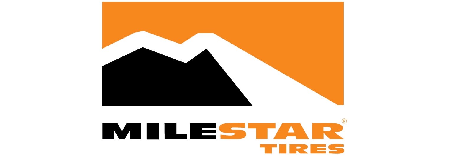 Milestar Tires logo with mountains on an orange background